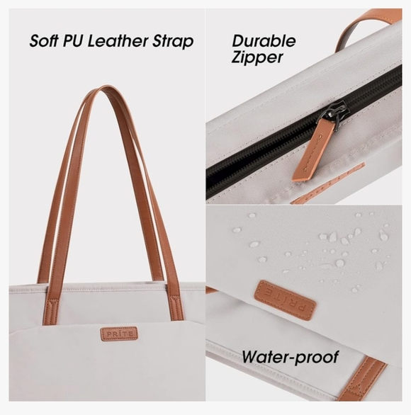 Prite Cream Laptop Tote Bag for Women Shoulder Bag Waterproof 11.8"X14 6"X3.5" - Picture 5 of 13